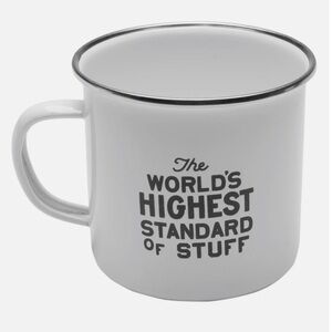 Poler camp mug. Black & white. “The worlds highest standard of stuff” camping